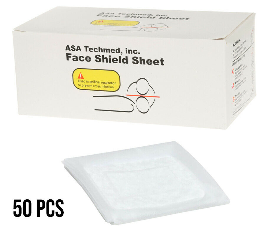 Asa Techmed First Aid Latex Free CPR Face Sheild Sheets for CPR Training 50 Pcs