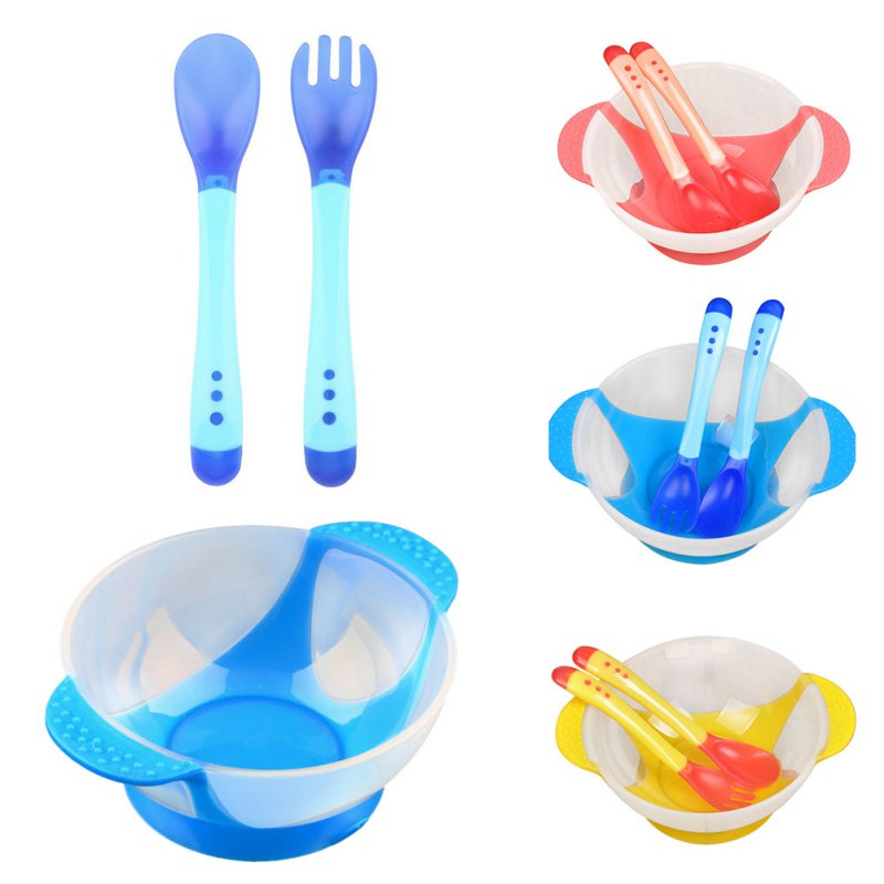 Baby Kids Feeding Bowl Anti Slip Suction Up Bowl with Lids Snack Time Spoon Fork
