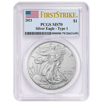 2021 $1 Type 1 American Silver Eagle PCGS MS70 FS Flag Label